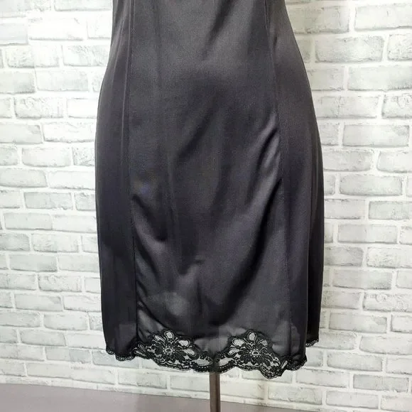Vintage WONDER MAID 36 Non Cling Nylon‎ Black Full Slip Dress Lace Union Label - Picture 3 of 9